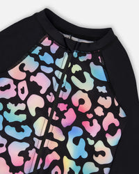 One-Piece Long Sleeve Rashguard Black Leopard Print - H30OG39_3H145