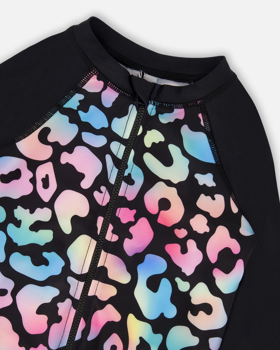One-Piece Long Sleeve Rashguard Black Leopard Print - H30OG39_3H145