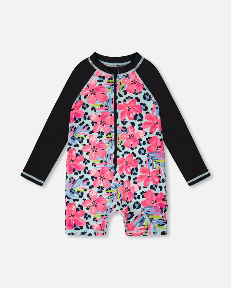 Girls' one-piece long sleeve rashguard with UPF 50+ sun protection