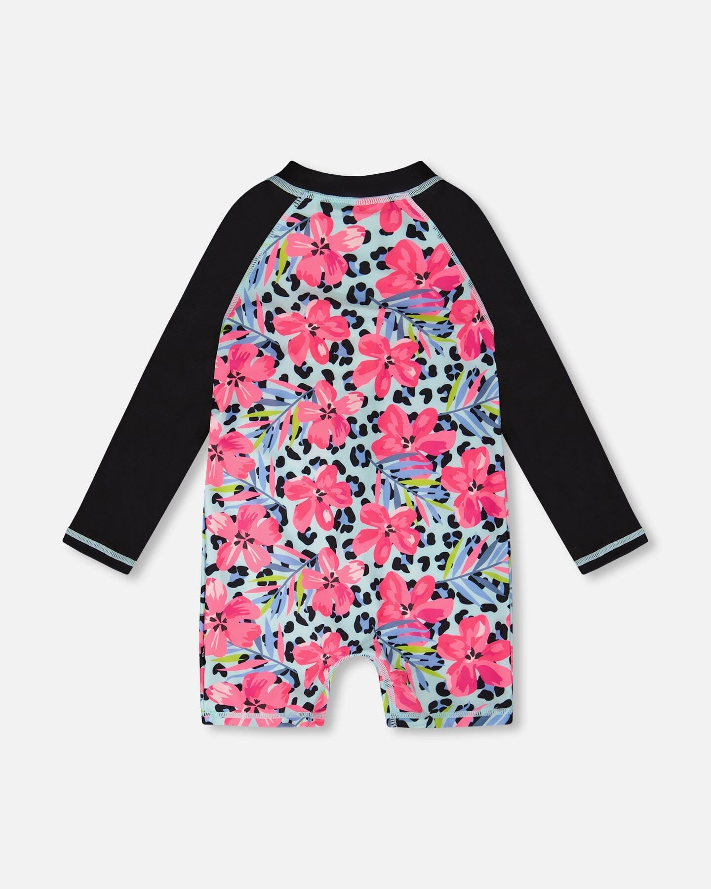 One-Piece Long Sleeve Rashguard Blue Floral And Leopard Print - H30OG41_3H155