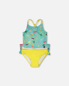 Two-Piece Swimsuit Green Beach Print - H30OG42_3H147