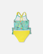 Two-Piece Swimsuit Green Beach Print - H30OG42_3H147