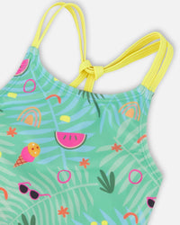 Two-Piece Swimsuit Green Beach Print - H30OG42_3H147