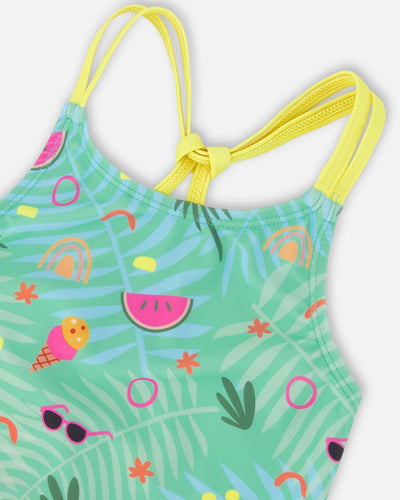Two-Piece Swimsuit Green Beach Print - H30OG42_3H147