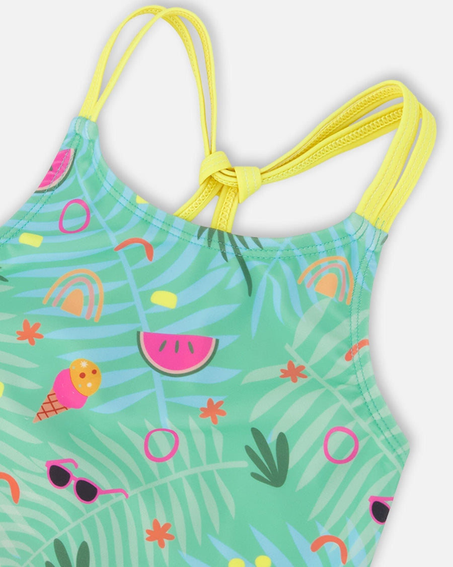 Two-Piece Swimsuit Green Beach Print - H30OG42_3H147