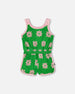 Terry Cloth Sleeveless Jumpsuit Green Printed Flowers - H30OG44_3H183