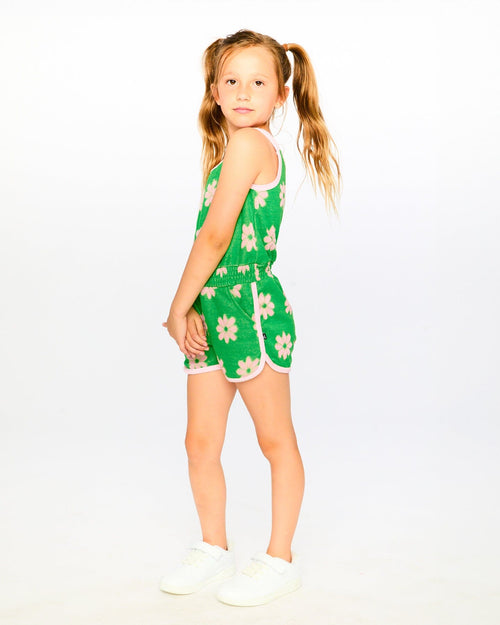 Terry Cloth Sleeveless Jumpsuit Green Printed Flowers - H30OG44_3H183