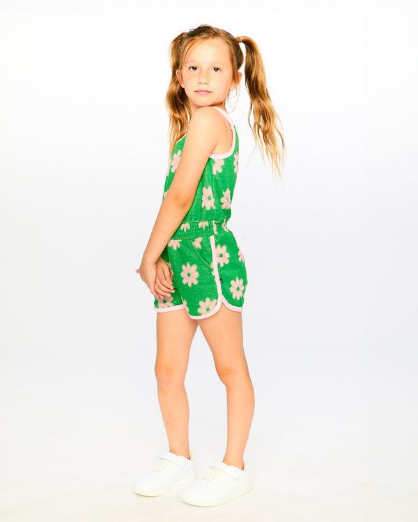 Terry Cloth Sleeveless Jumpsuit Green Printed Flowers - H30OG44_3H183