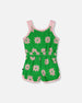 Terry Cloth Sleeveless Jumpsuit Green Printed Flowers - H30OG44_3H183