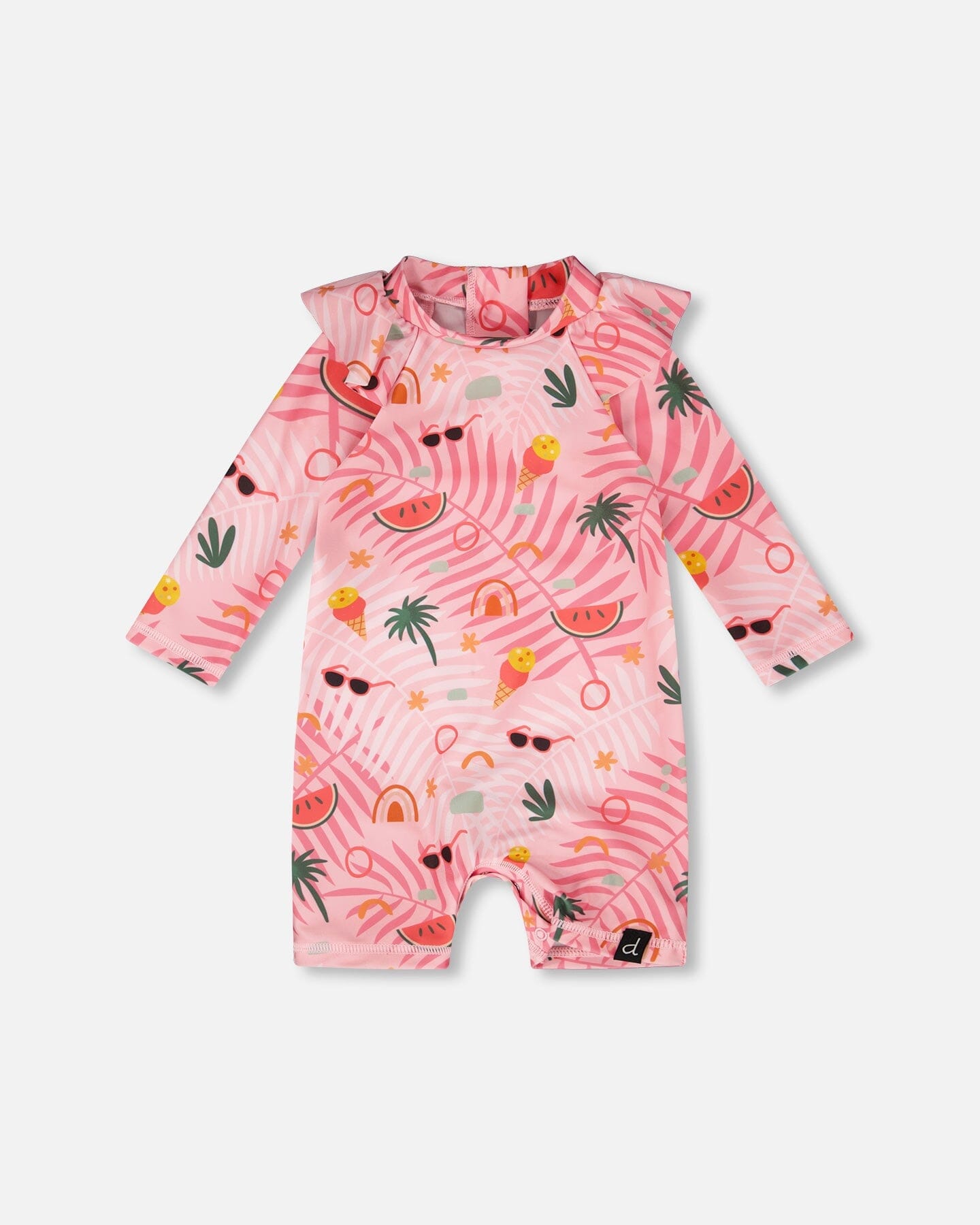 Baby And Toddler One-Piece Long Sleeve Rashguard Pink Beach Print - H30OG50_3H148