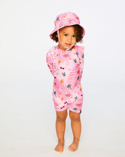 Baby And Toddler One-Piece Long Sleeve Rashguard Pink Beach Print - H30OG50_3H148