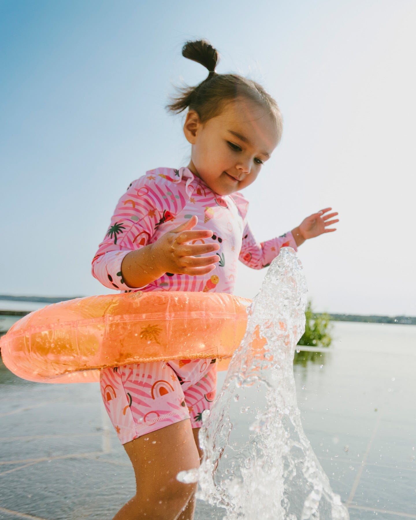 Baby And Toddler One-Piece Long Sleeve Rashguard Pink Beach Print - H30OG50_3H148