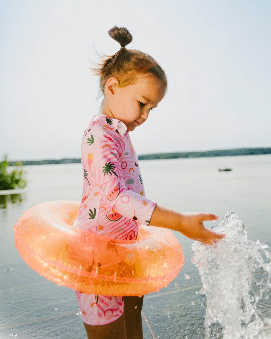 Baby And Toddler One-Piece Long Sleeve Rashguard Pink Beach Print - H30OG50_3H148