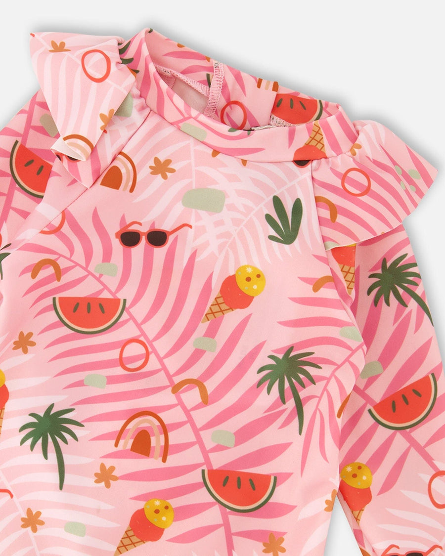 Baby And Toddler One-Piece Long Sleeve Rashguard Pink Beach Print - H30OG50_3H148