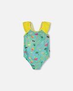 One-Piece Swimsuit Green Beach Print - H30OG53_3H147