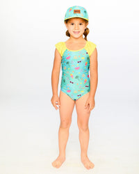 One-Piece Swimsuit Green Beach Print - H30OG53_3H147