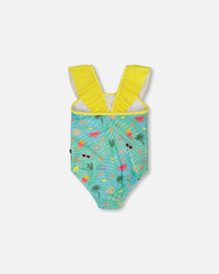 One-Piece Swimsuit Green Beach Print - H30OG53_3H147