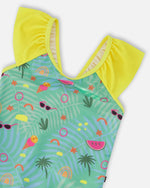 One-Piece Swimsuit Green Beach Print - H30OG53_3H147