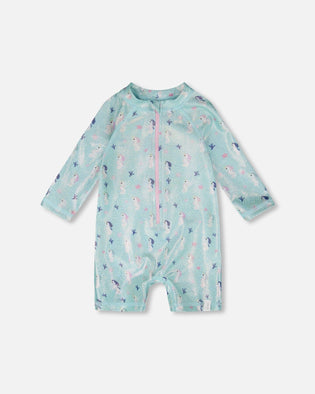 Baby And Toddler One-Piece Long Sleeve Rashguard Blue Seahorse Print - H30OG60_3H150