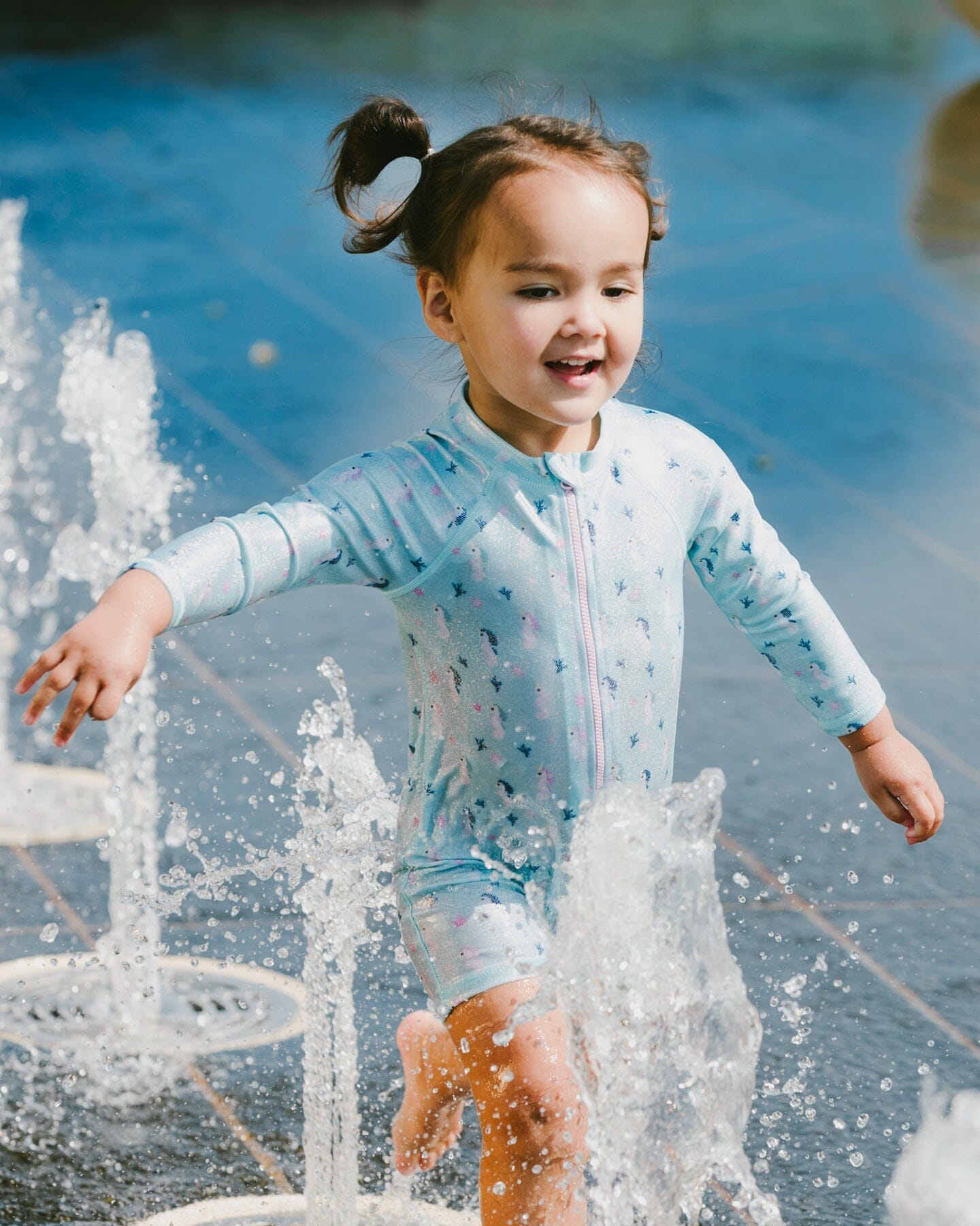 Baby And Toddler One-Piece Long Sleeve Rashguard Blue Seahorse Print - H30OG60_3H150