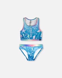 Two-Piece Swimsuit Blue Shell Print - H30OG62_3H153