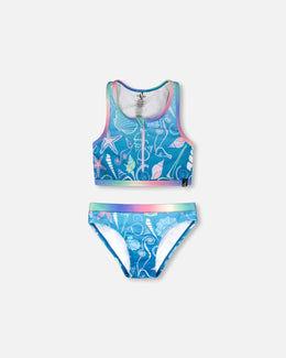 Two-Piece Swimsuit Blue Shell Print - H30OG62_3H153