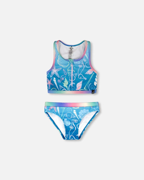 Two-Piece Swimsuit Blue Shell Print - H30OG62_3H153