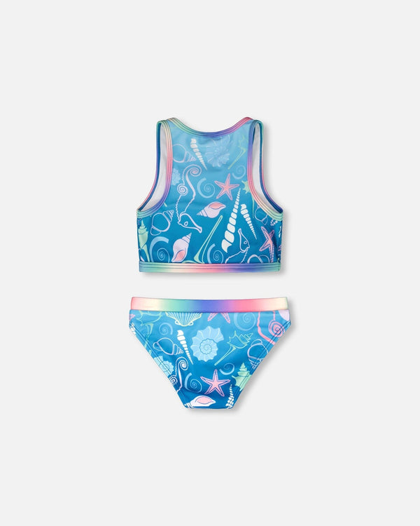 Two-Piece Swimsuit Blue Shell Print - H30OG62_3H153