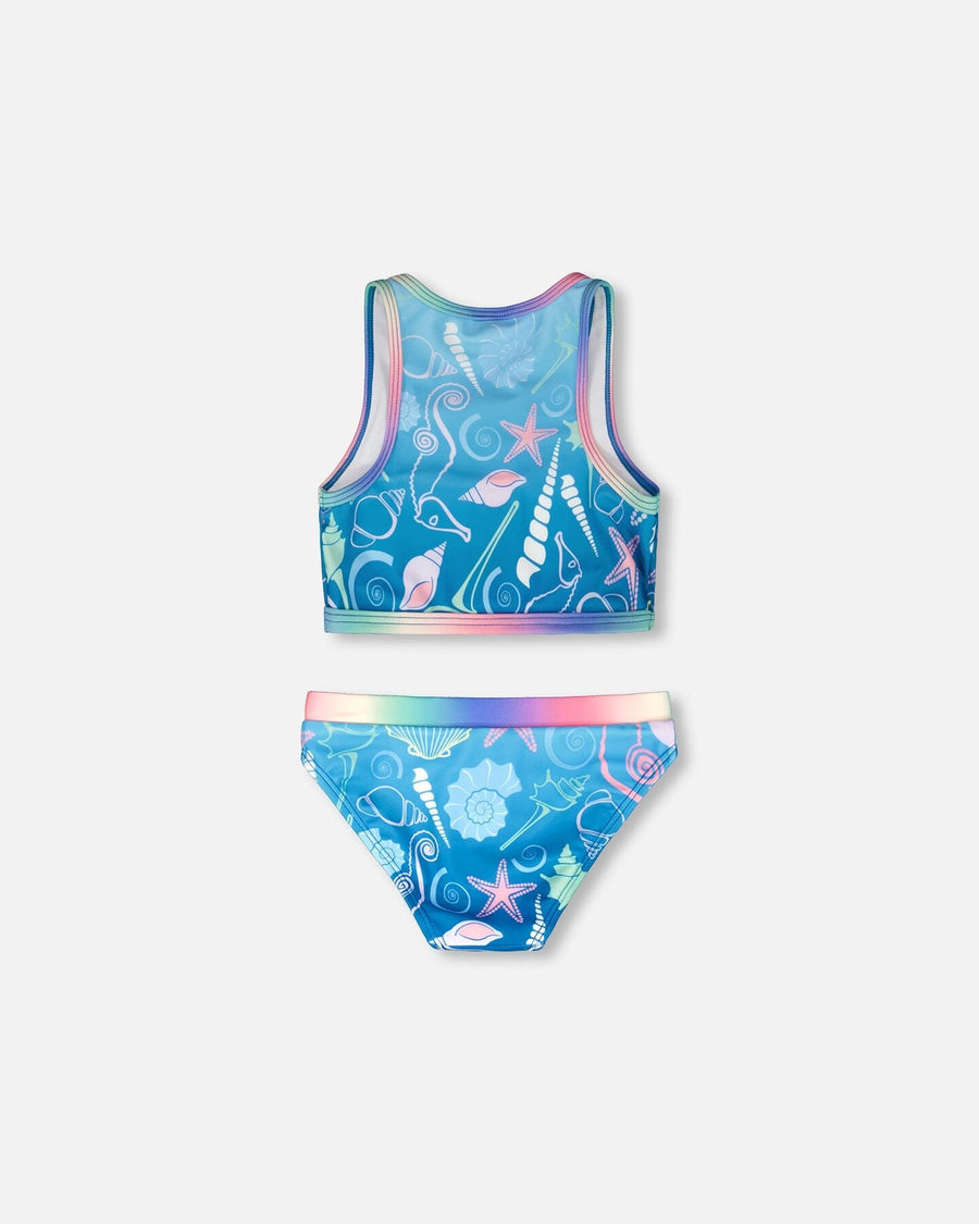 Two-Piece Swimsuit Blue Shell Print - H30OG62_3H153