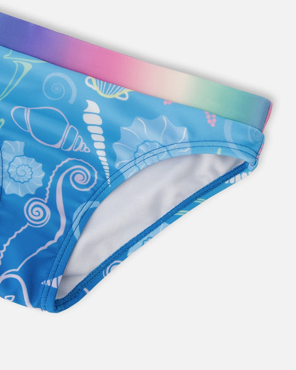 Two-Piece Swimsuit Blue Shell Print - H30OG62_3H153