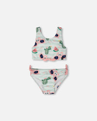 Two-Piece Swimsuit Blue Flamingo And Cactus Print - H30OG63_3H151