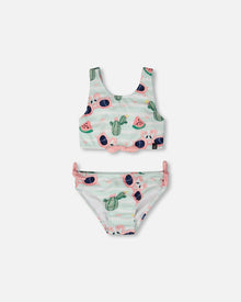 Two-Piece Swimsuit Blue Flamingo And Cactus Print - H30OG63_3H151