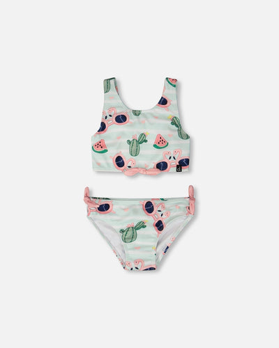 Two-Piece Swimsuit Blue Flamingo And Cactus Print - H30OG63_3H151