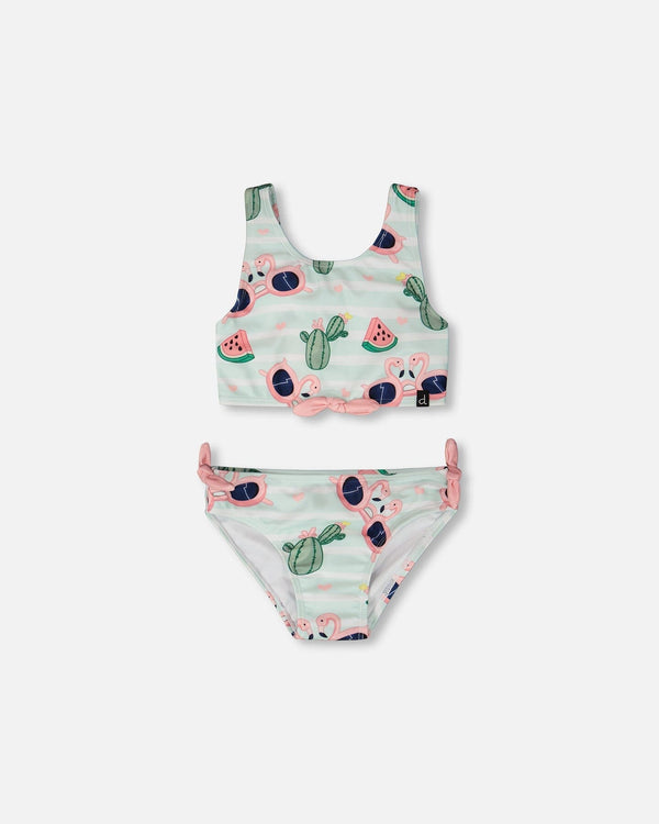 Two-Piece Swimsuit Blue Flamingo And Cactus Print - H30OG63_3H151