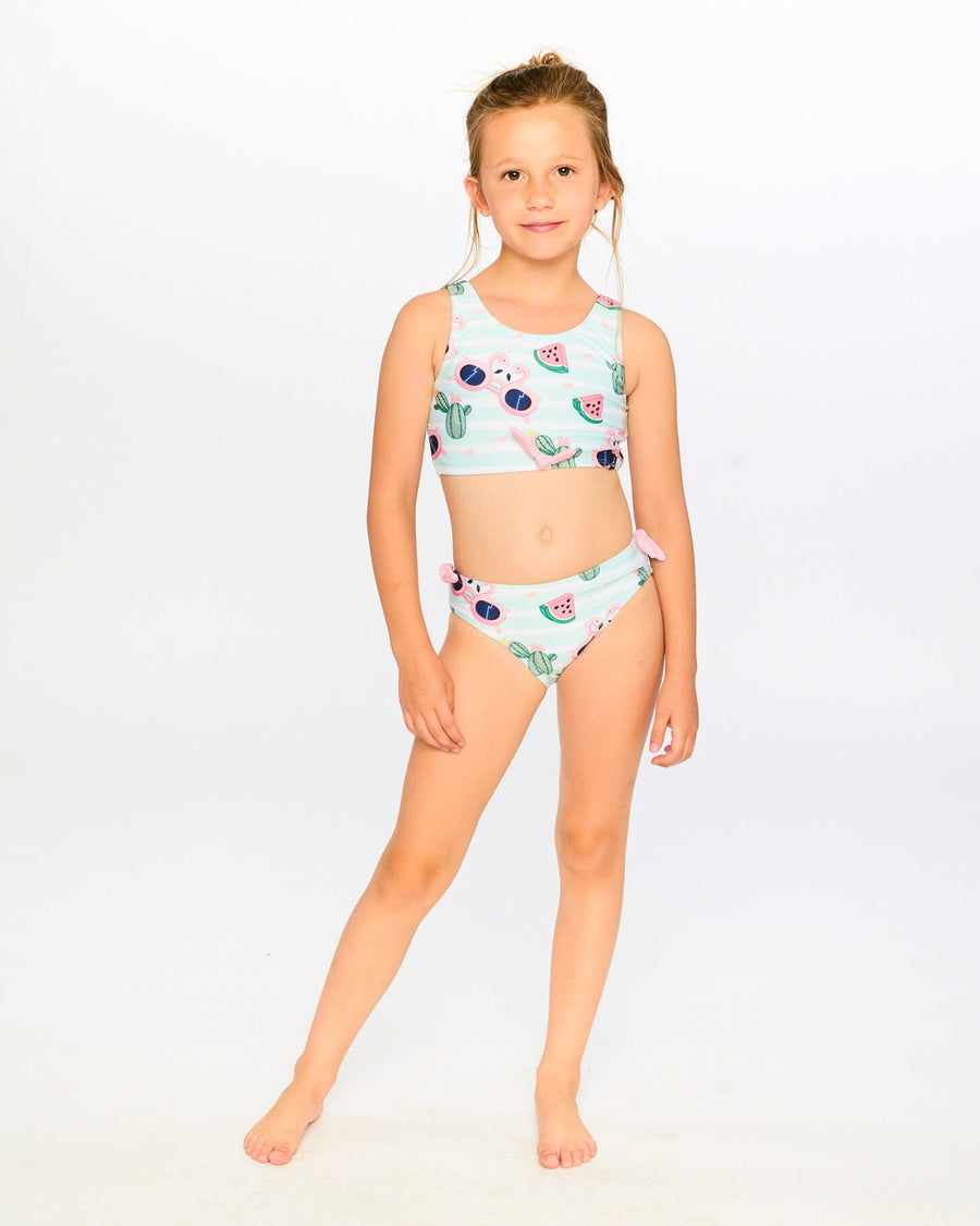 Two-Piece Swimsuit Blue Flamingo And Cactus Print - H30OG63_3H151