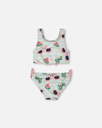 Two-Piece Swimsuit Blue Flamingo And Cactus Print - H30OG63_3H151