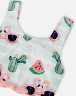 Two-Piece Swimsuit Blue Flamingo And Cactus Print - H30OG63_3H151