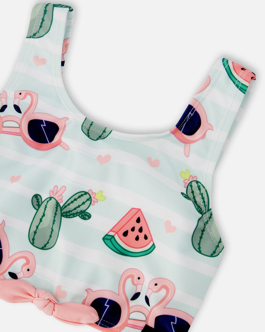 Two-Piece Swimsuit Blue Flamingo And Cactus Print - H30OG63_3H151