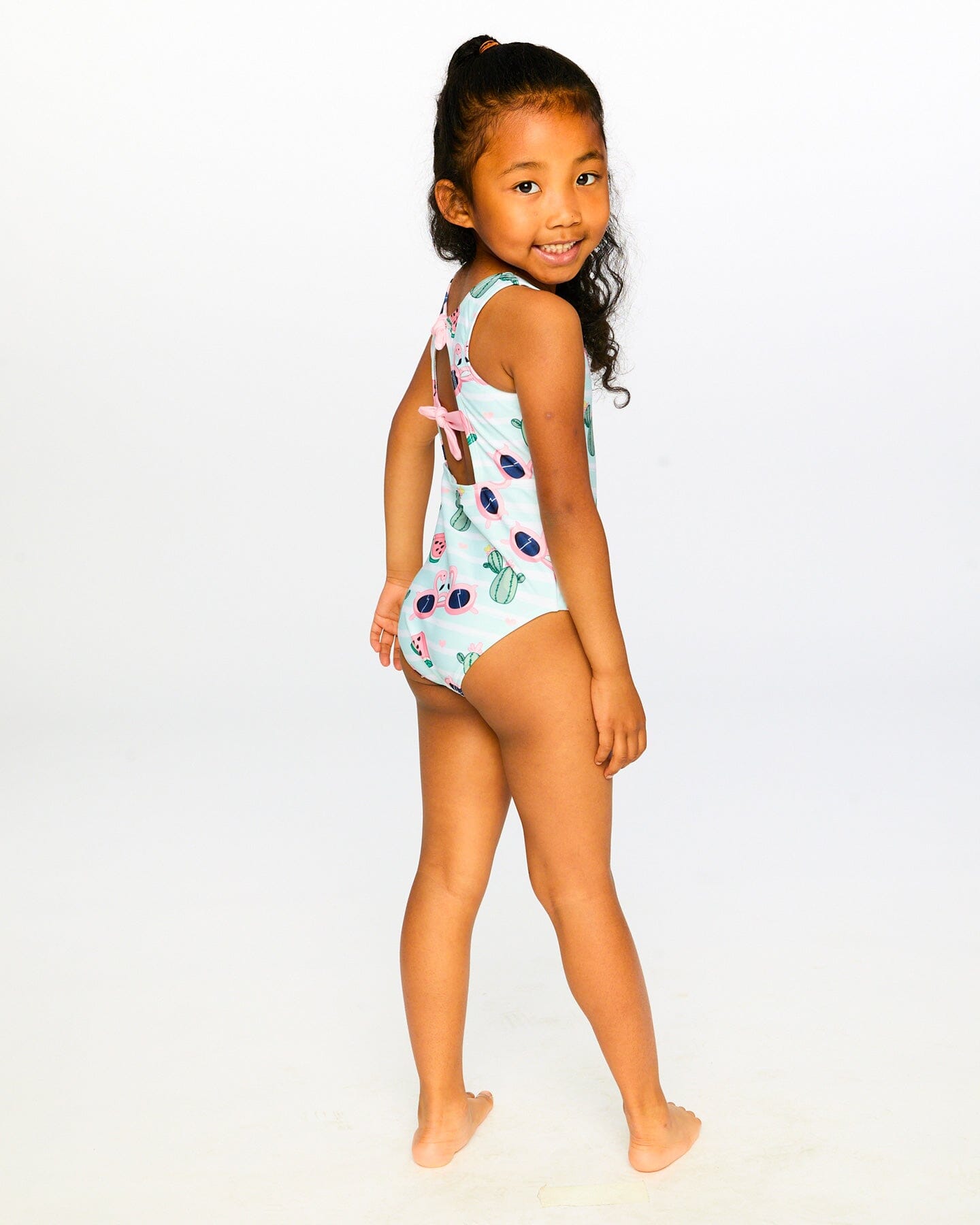 One-Piece Swimsuit Blue Flamingo And Cactus Print - H30OG64_3H151