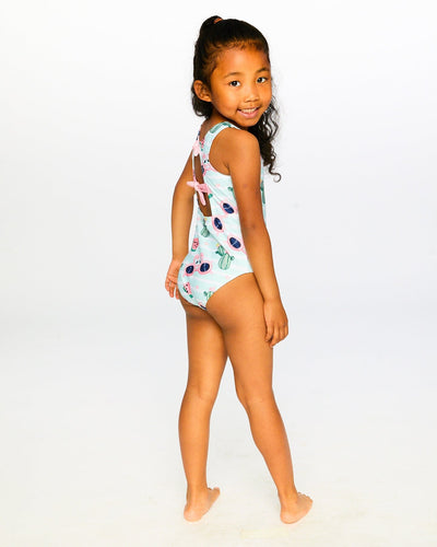 One-Piece Swimsuit Blue Flamingo And Cactus Print - H30OG64_3H151