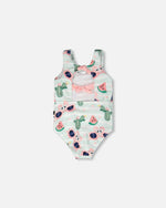 One-Piece Swimsuit Blue Flamingo And Cactus Print - H30OG64_3H151