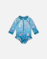 Baby And Toddler One-Piece Long Sleeve Rashguard Blue Shell Print - H30OG70_3H153