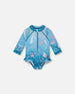 Baby And Toddler One-Piece Long Sleeve Rashguard Blue Shell Print - H30OG70_3H153