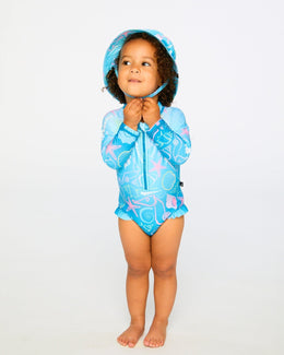 Baby And Toddler One-Piece Long Sleeve Rashguard Blue Shell Print - H30OG70_3H153