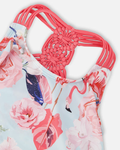 Two-Piece Swimsuit Blue Flamingo Print - H30OG72_3H154