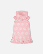 Terry Cloth Beach Hoodie Dress Pink Printed Flowers - H30OG80_3H184