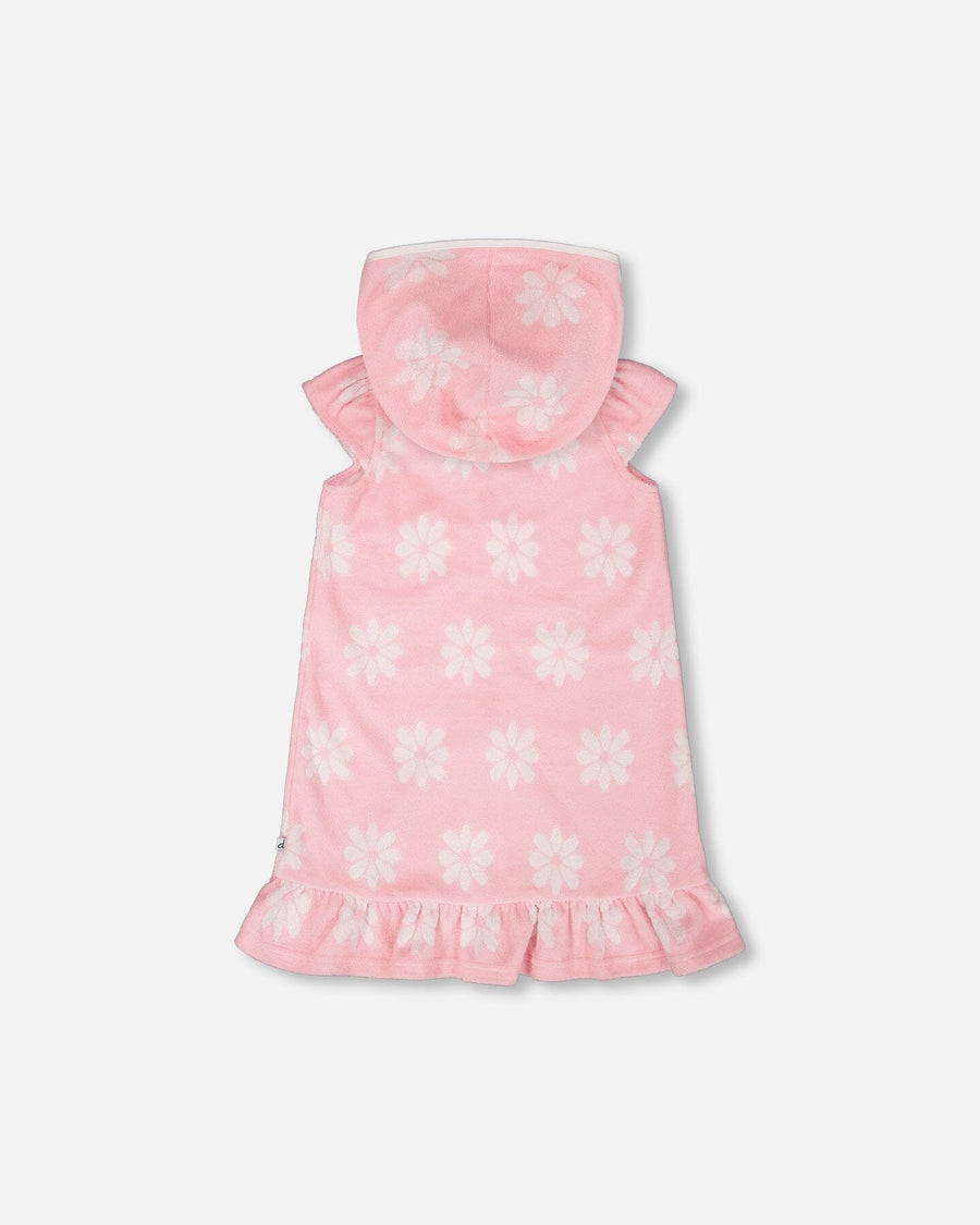 Terry Cloth Beach Hoodie Dress Pink Printed Flowers - H30OG80_3H184