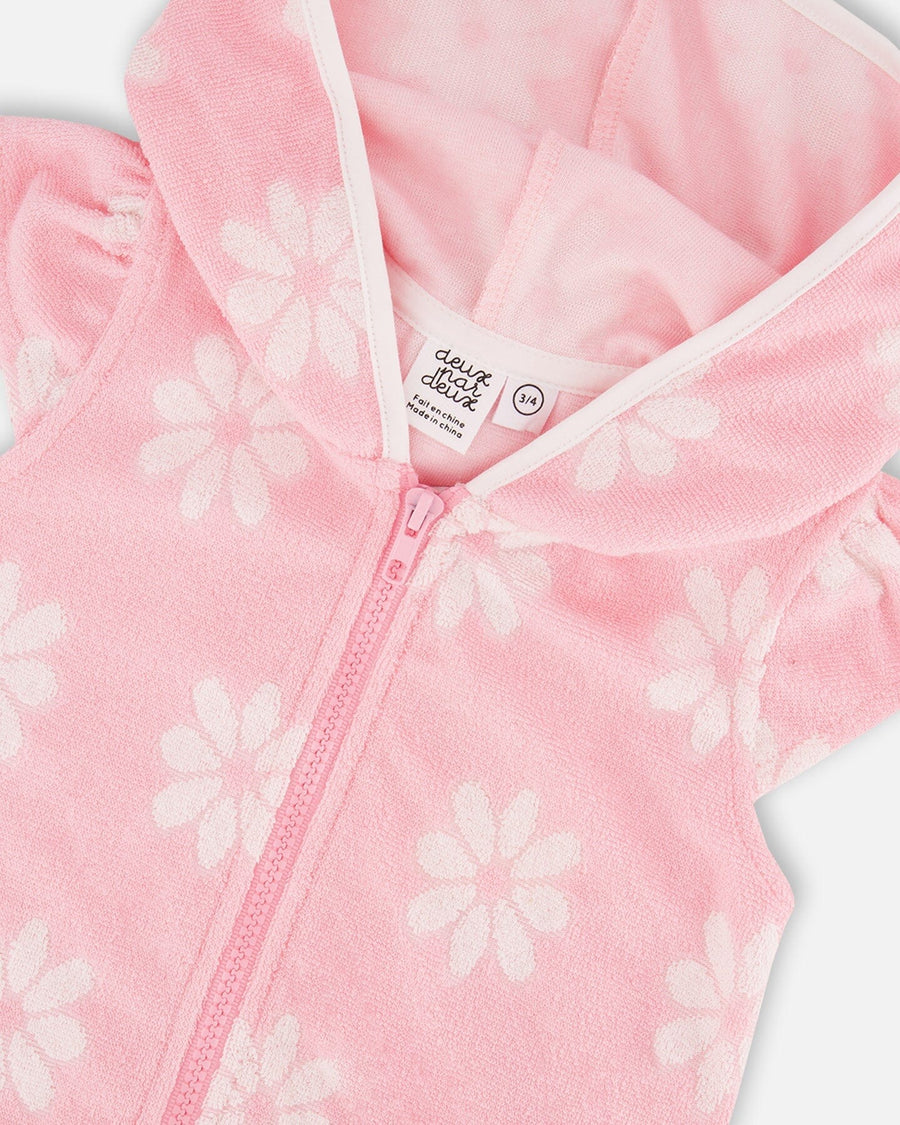 Terry Cloth Beach Hoodie Dress Pink Printed Flowers - H30OG80_3H184
