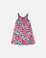 Swim Beach Dress Blue Floral And Leopard Print - H30OG99_3H155