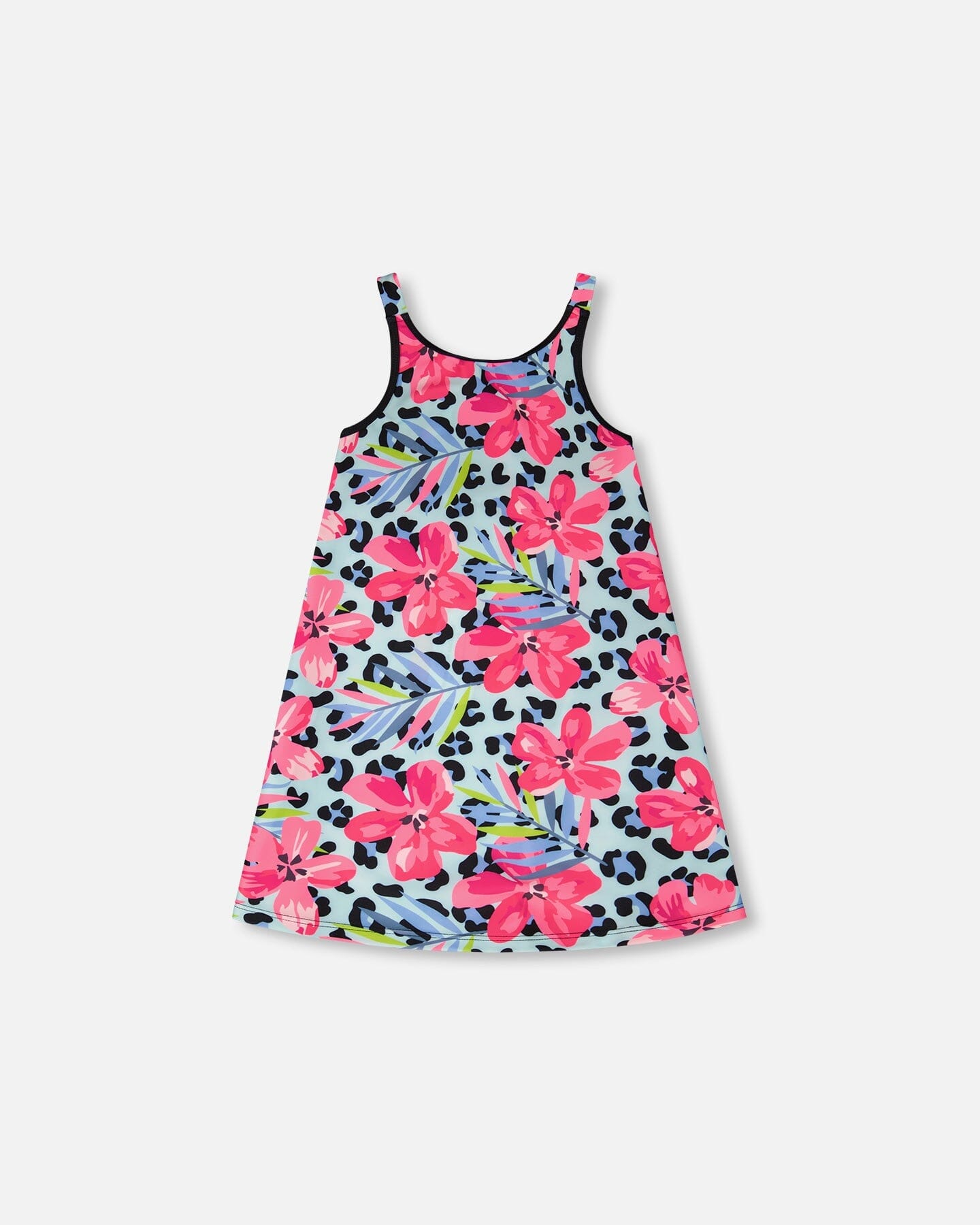 Swim Beach Dress Blue Floral And Leopard Print - H30OG99_3H155
